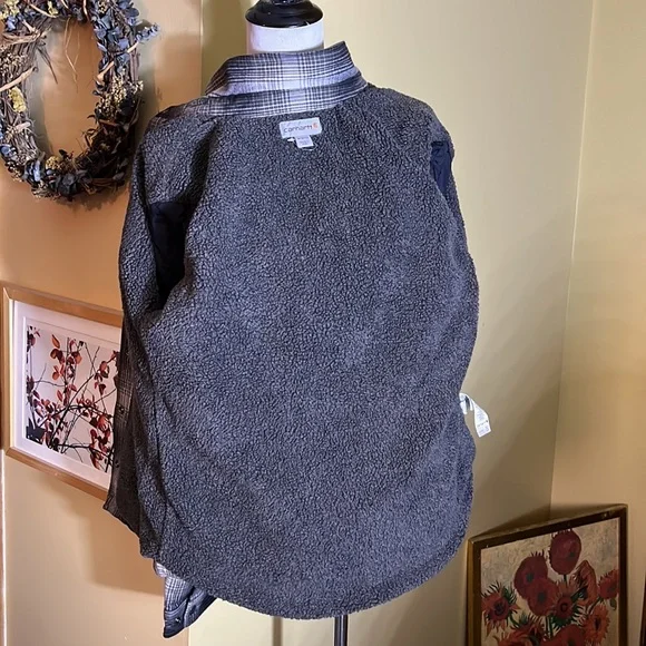 CARHARTT Size Medium 8/10 Plaid SnapFront Flannel Nubby Fleece Line Cotton CHORE - Picture 7 of 16